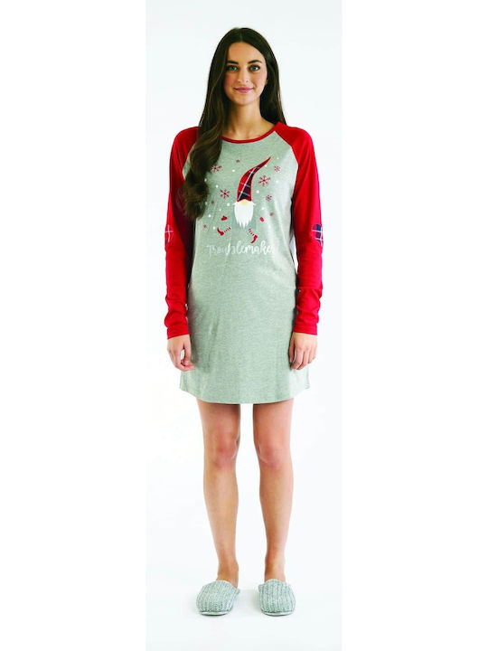 Amo La Casa Winter Cotton Women's Nightdress Gray