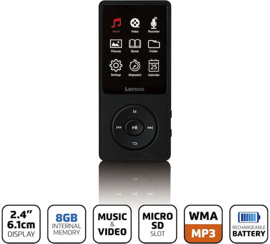 Lenco Xemio MP3 плейър (8GB) с Екран TFT / LCD 2.4" Черен