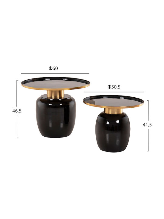 Round Side Table Frynx Black & Gold 2pcs L60xW60xH46.5cm