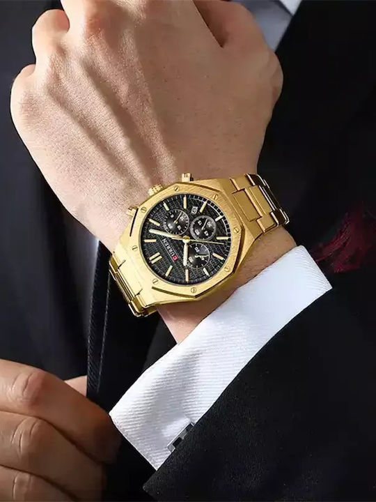 Curren Men's Watch 43mm Chronograph Battery with Black Metal Bracelet