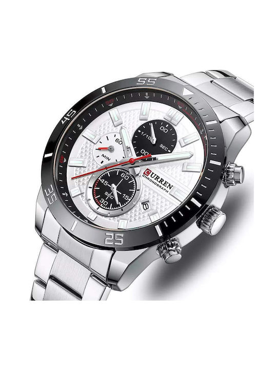 Curren Watch Chronograph Battery with White Metal Bracelet