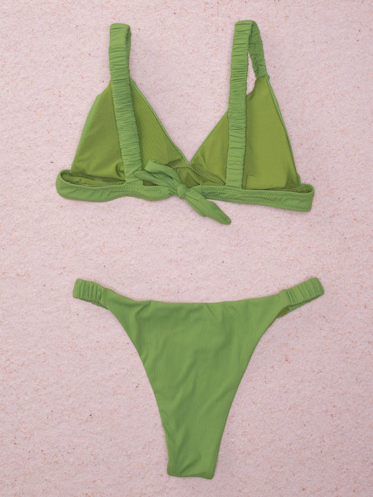 Bikini Set Triangle Top & Slip Bottom with Adjustable Straps Green