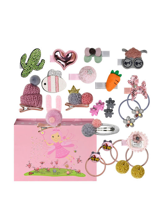 Energiers Set Kinderhaarklammern mit Haarspange / Gummiband / Bobby Pin in Rosa Farbe