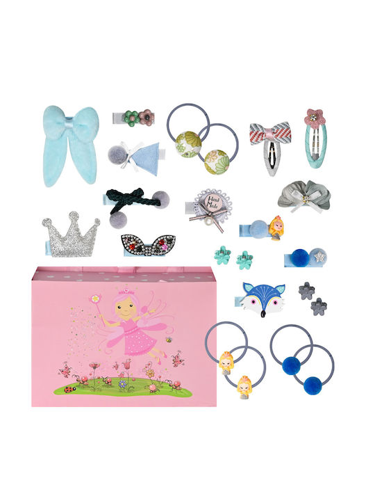 Energiers Set Kinderhaarklammern mit Haarspange / Gummiband / Bobby Pin in Rosa Farbe