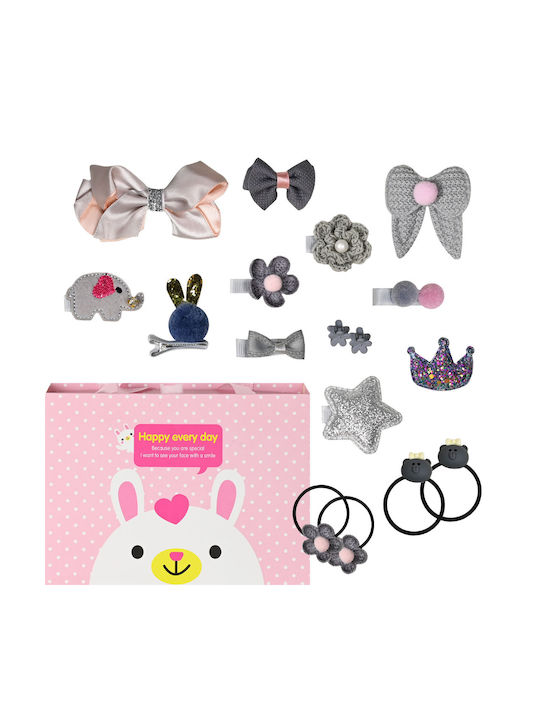 Energiers Set Kinderhaarklammern mit Haarspange / Gummiband / Bobby Pin in Rosa Farbe