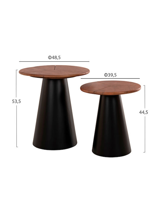 Round Side Table Sunni from Solid Wood Black Velvet-Black Metal 2pcs W48.5xL48.5cm.