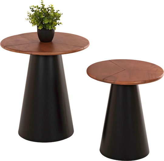 Round Side Table Sunni from Solid Wood Black 2pcs W48.5xL48.5cm.