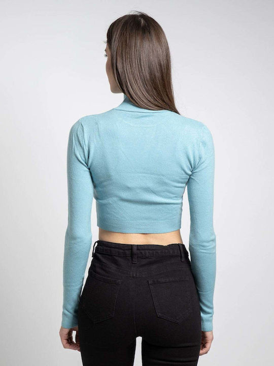 Γυναικείο Crop Top Ζιβάγκο Μακρυμάνικο Σιέλ