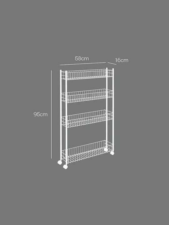 Metaltex Fino Kitchen Trolley Metallic 4-Tier White 58x16x95cm