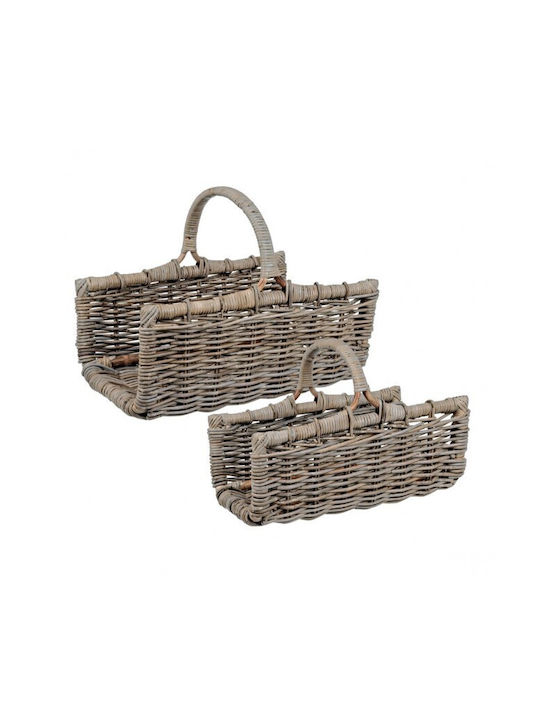 Set of Decorative Baskets Rattan with Handles Brown 2pcs Bizzotto