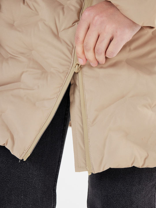 Lang Damen Puffer Jacke für Winter Simply Taupe