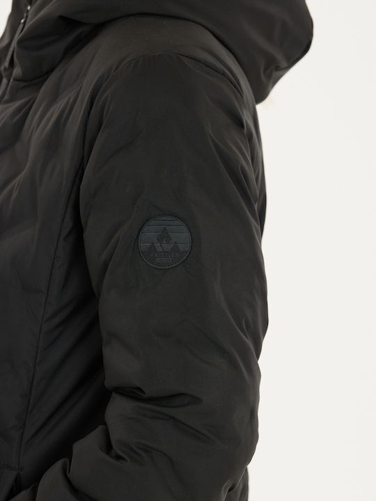 Lang Damen Puffer Jacke für Winter Black