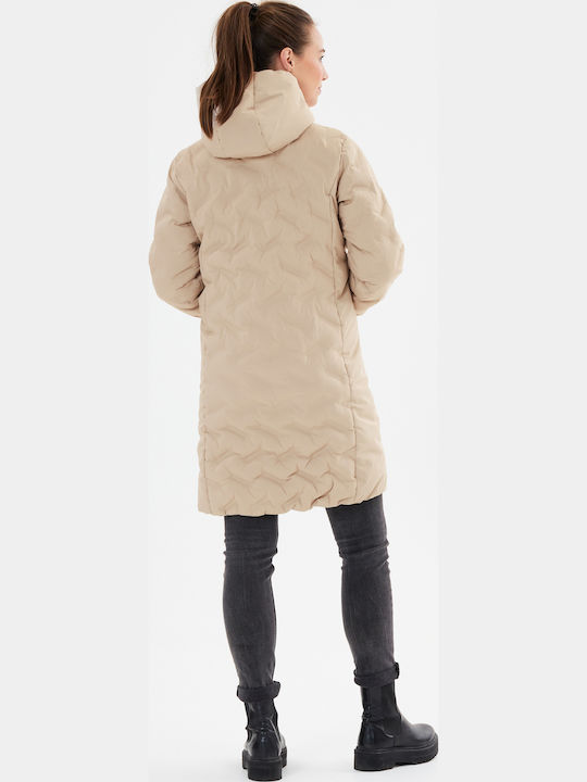 Lang Damen Puffer Jacke für Winter Simply Taupe