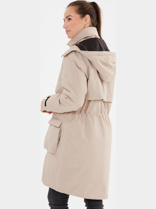 Women's for Hiking Short Parka Jacket Waterproof and Windproof for Spring or Autumn with Hood Simply Taupe