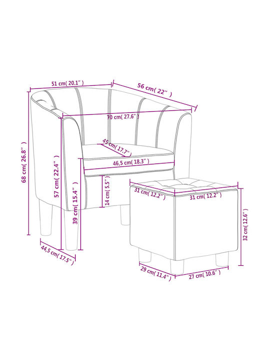 Barrel Armchair with Footstool from Leatherette Black 70x56x68cm