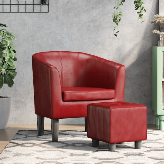 Barrel Sessel mit Fußhocker aus Kunstleder Bordeaux 70x56x68cm