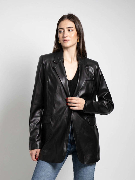 Fashioncore Blazer pentru femei Piele Sacou Negru
