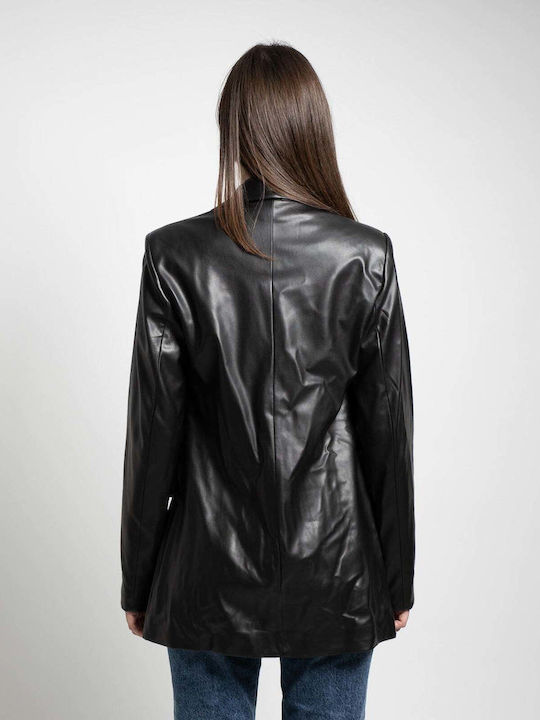 Fashioncore Blazer pentru femei Piele Sacou Negru