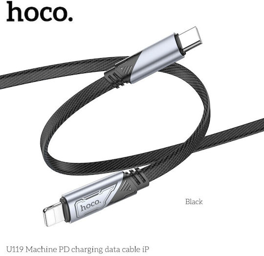 Hoco U119 Braided / Flat USB-C to Lightning Cable Μαύρο 1.2m