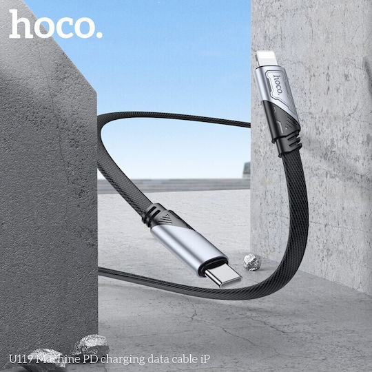 Hoco U119 Braided / Flat USB-C to Lightning Cable Μαύρο 1.2m