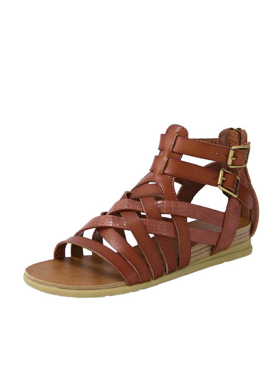 Blowfish Leather Women's Flat Sandals in Tabac Brown Color