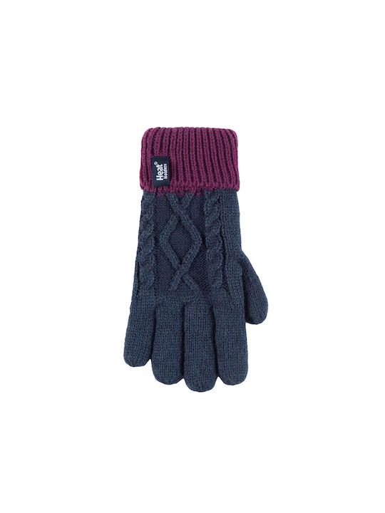 Kids Beanie Set with Gloves Knitted Navy Blue