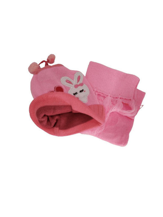 Romvous Kids Beanie Set with Scarf Knitted Pink