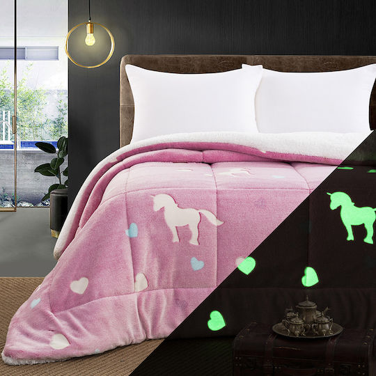 Beauty Home Pătură Pentru Copii Husă De Pătură Fluorescentă Single Glow Art Roz 6272PMMO 160x220cm