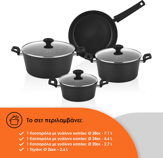 Zilan Set Vase de Gătit din Aluminiu cu Strat Antiaderent 4 Piese