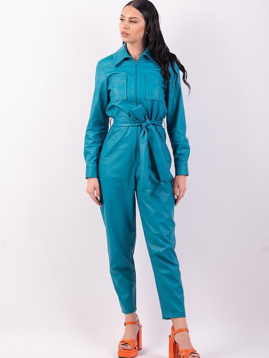 Moutaki Women's Leather One-piece Suit Petrol.