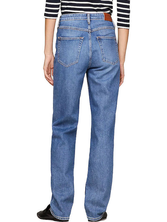 High Waist Women's Jean Trousers in Straight Line Blue