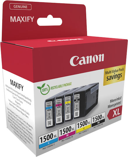 Canon Pgi-1500 Xl Bk C M Γνήσιο Πακέτο Μελανιών Εκτυπωτή InkJet Κυανό (9182B010)