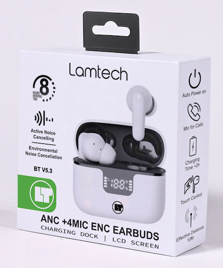 Lamtech LAM113041 In-ear Bluetooth Handsfree Ακουστικά με Θήκη Φόρτισης Λευκά