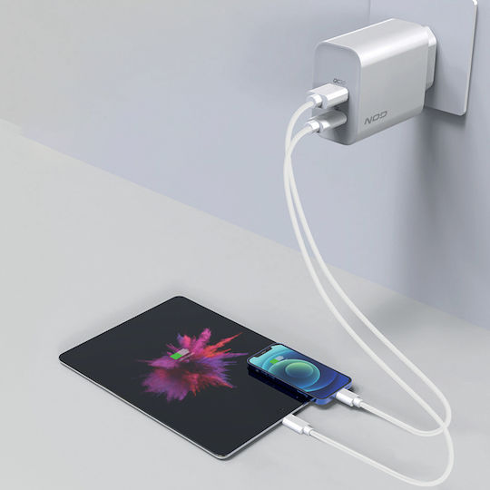 NOD Зарядно без кабел с USB-A порт и USB-C порт 30W Quick Charge 3.0 Бял (E-WALL AC30)