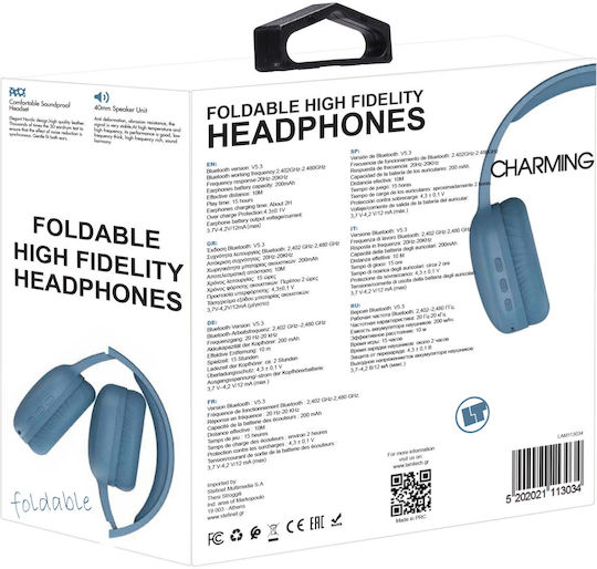 Lamtech LAM113034 Bluetooth Wireless Over Ear Headphones with 15 hours of Operation and Quick Charge Blue