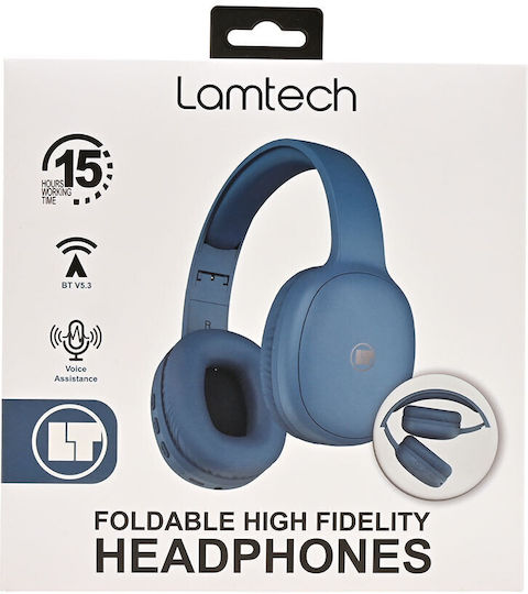 Lamtech LAM113034 Bluetooth Wireless Over Ear Headphones with 15 hours of Operation and Quick Charge Blue