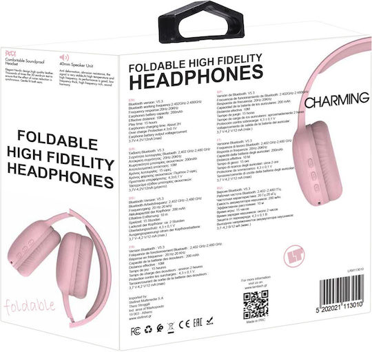 Lamtech LAM113010 Ασύρματα Bluetooth Over Ear Ακουστικά με 15 ώρες Λειτουργίας και Quick Charge Ροζ