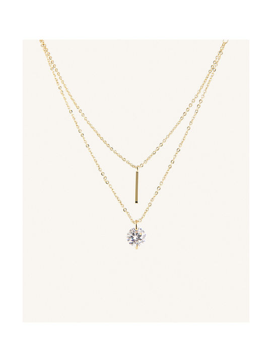 StanStefan Rebel Bar Necklace Double from Gold Plated Steel with Zircon