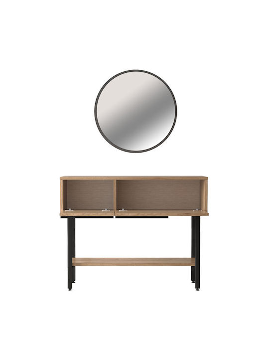Wandmontage Schminktisch K Schlafzimmer Wardio Holz Natur-Schwarz mit Spiegel 100x29.5x76cm