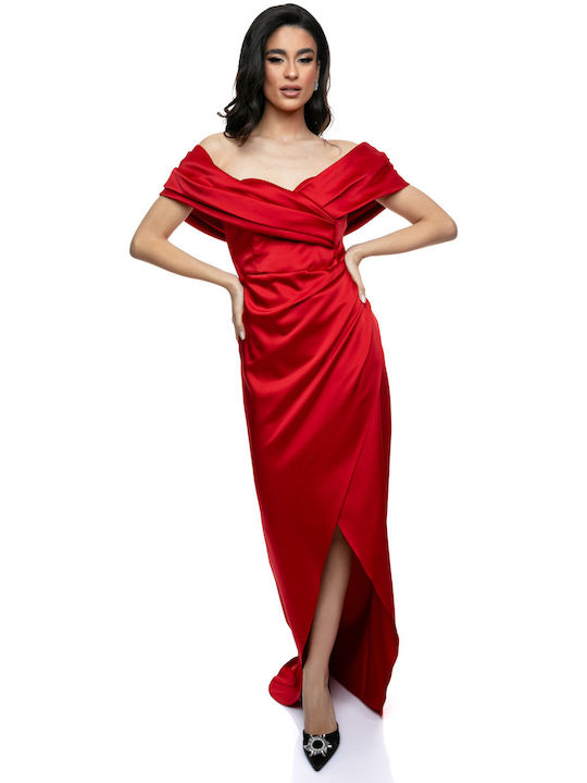 RichgirlBoudoir Mini Dress Satin Wrap with Slit Red