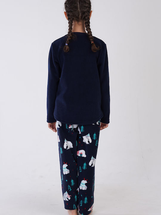 Vienetta Secret Kids Pajamas Winter Fleece Navy Blue