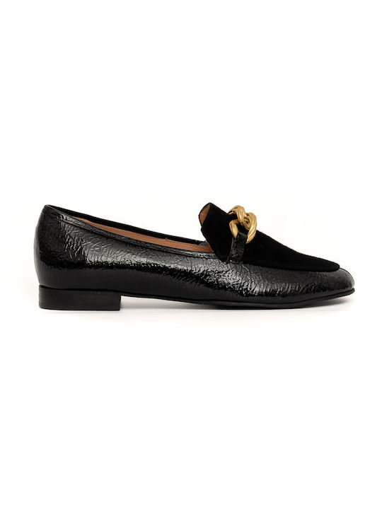 Politis shoes Leather Women's Moccasins in Black Color