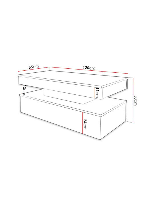 Rechteckiger Zentraler Kaffeetisch Glossa 2D Holz Mauro M120xT55xH49,6cm