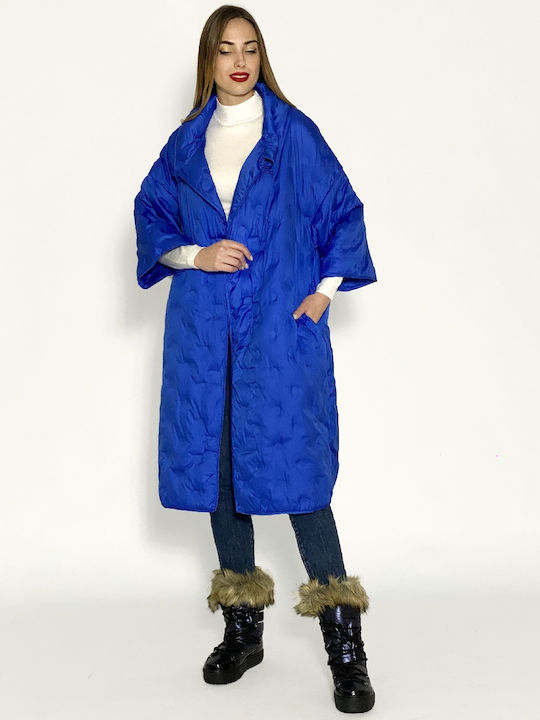 InShoes Women's Long Puffer Jacket for Winter Blue