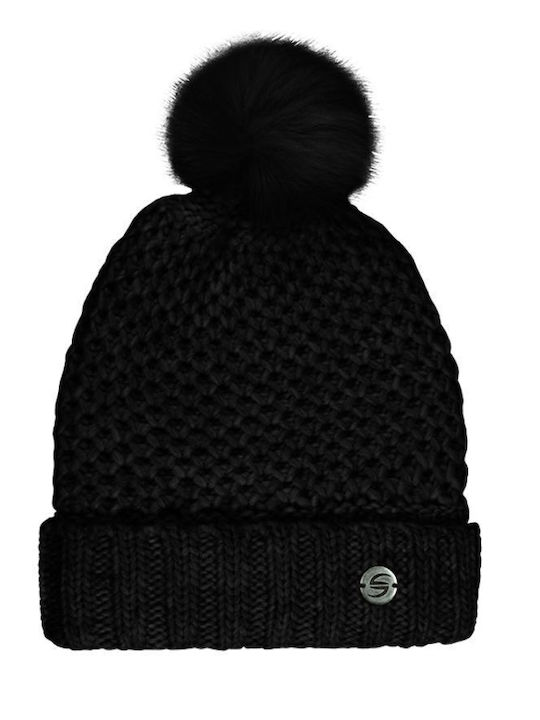 Pom Pom Beanie Beanie Knitted in Black color