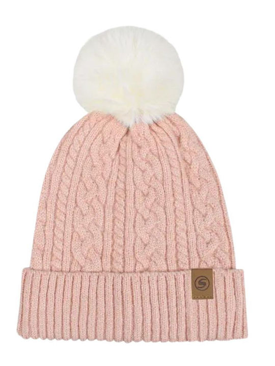 Pom Pom Beanie Γυναικείος Σκούφος Πλεκτός σε Ροζ χρώμα