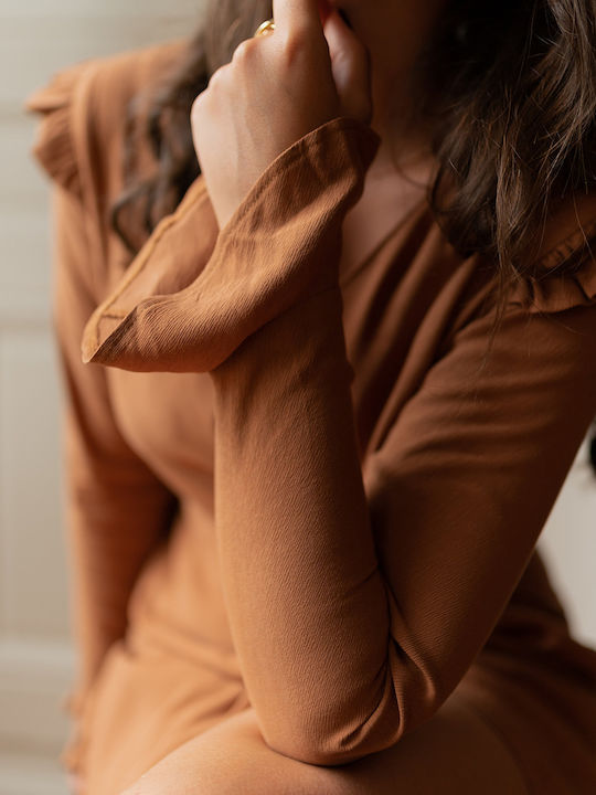 Women's Long Sleeve One-piece Shorts Brown