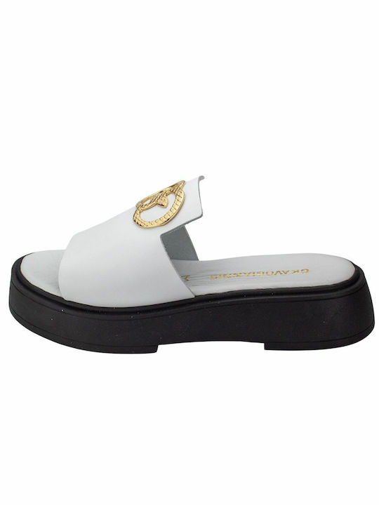 Gkavogiannis Sandals Leather Women's Flat Sandals Flatforms in White Color