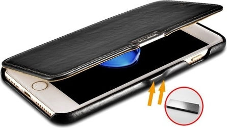 iCarer Vintage Series Side-open Back Cover Piele Impermeabil Negru (iPhone 8/7 Plus)