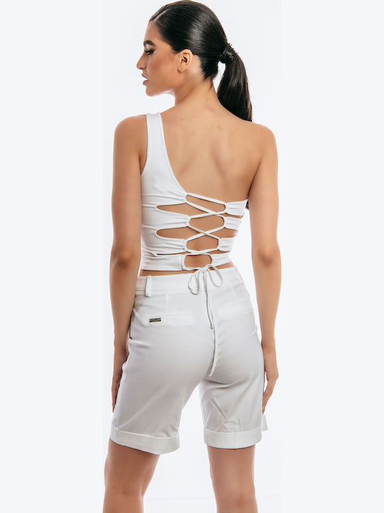 Γυναικεία Μπλούζα Off-Shoulder με έναν Ώμο Λευκή